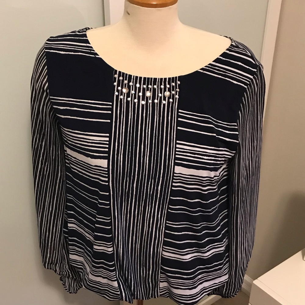 Alfani Navy Blue Striped Top